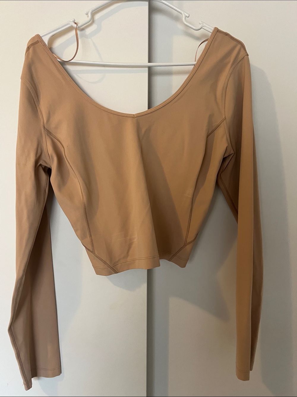 Lululemon Long Sleeve Scoop-Neck Crop Top in Nude